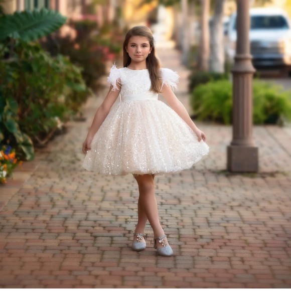 Trish Scully Girls LUXURY COLLECTION ELIANA DRESS CHAMPAGNE